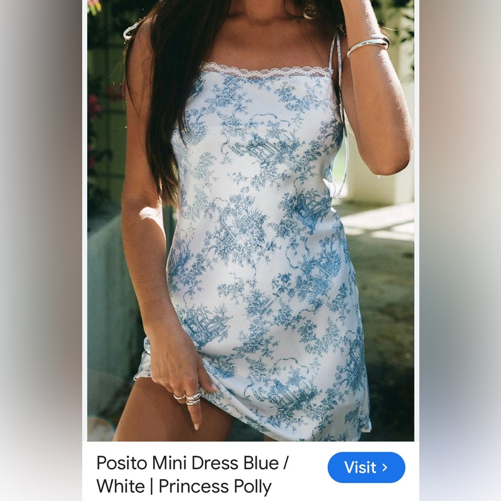 Princess Polly Blue and Cream Mini Dress